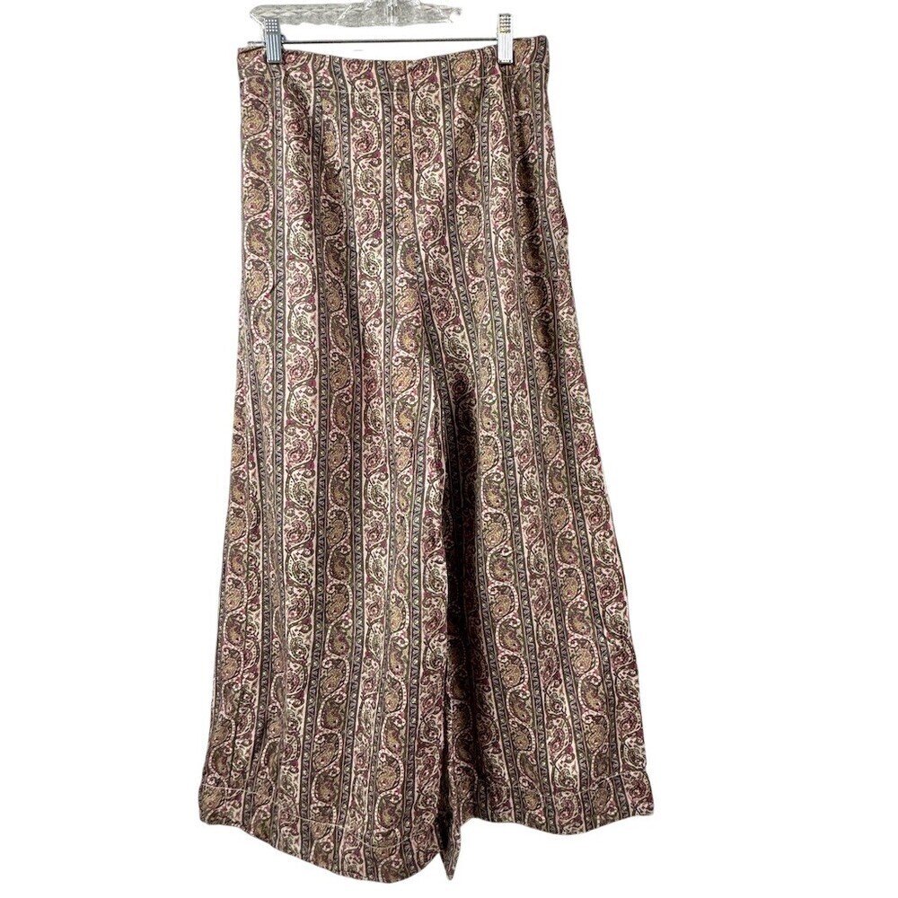 ETHNC Palazzo Pants Womens Size S Paisley Boho Wide-Leg Pull-On